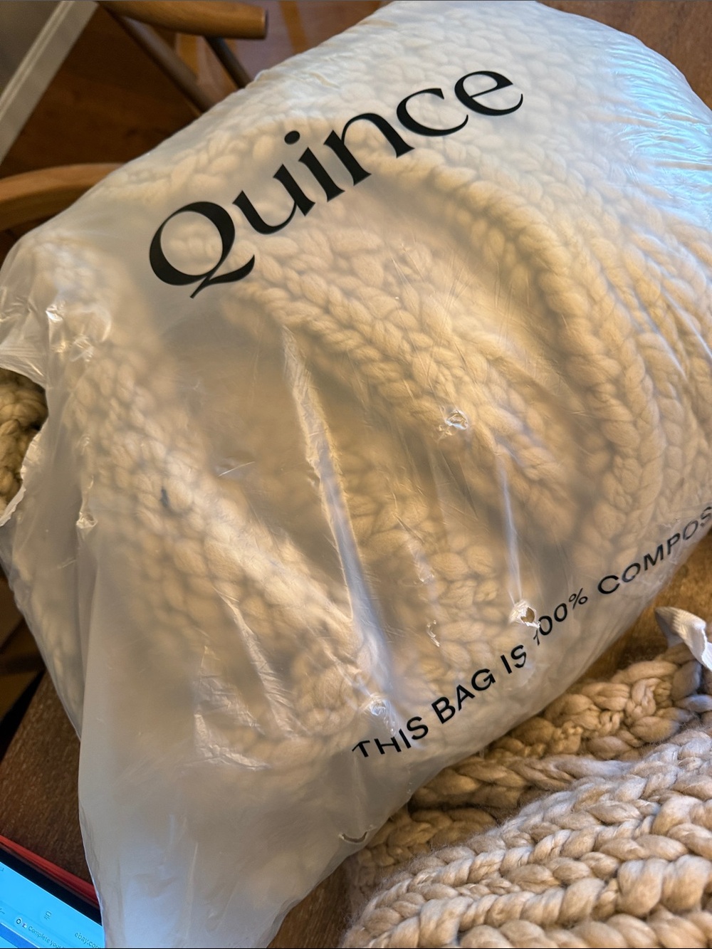 NWT QUINCE LUXURY Chunky Hand Knit Wool Throw Taupe